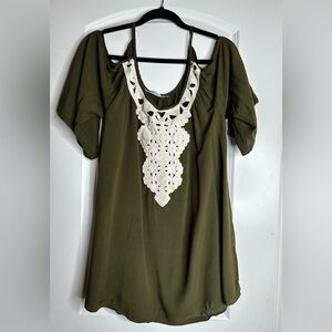 Solitaire Swim Cold Shoulder Olive Tunic Coastal Cowgirl Cover-Up Small